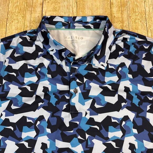 Maelreg Performance Polo Golf Shirt Abstract Geometric Large - Picture 1 of 13